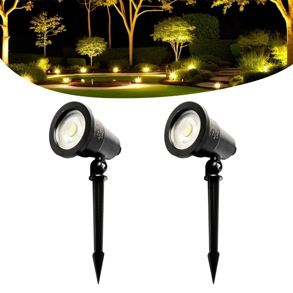 Kit 2 Luminária Espeto Jardim 5W Led Cob Refletor Grama A Prova D água IP66 Luz Quente 3000k Bivolt Luz Amarelada