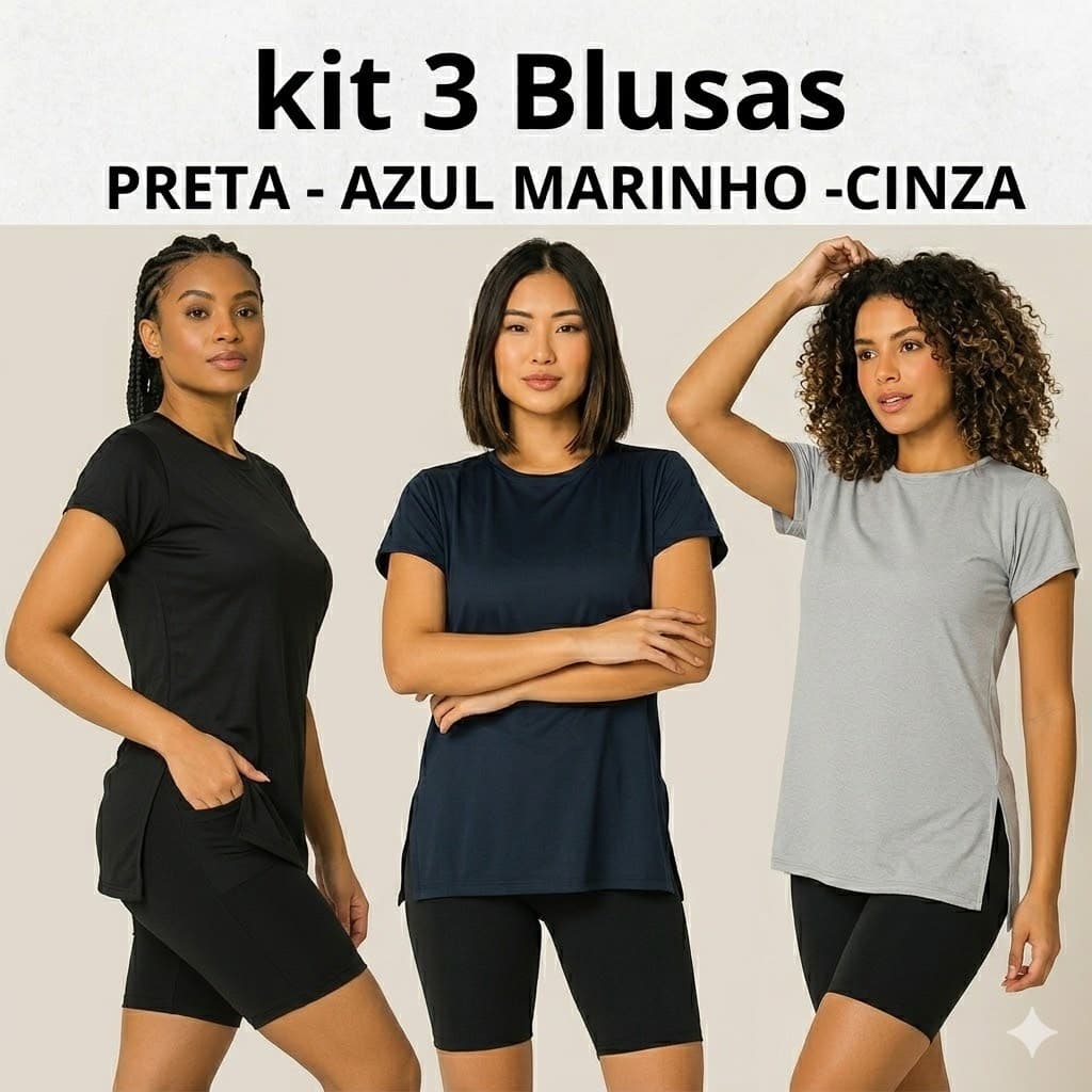 Roupa de academia Kit 3 Blusa Camiseta  Feminina