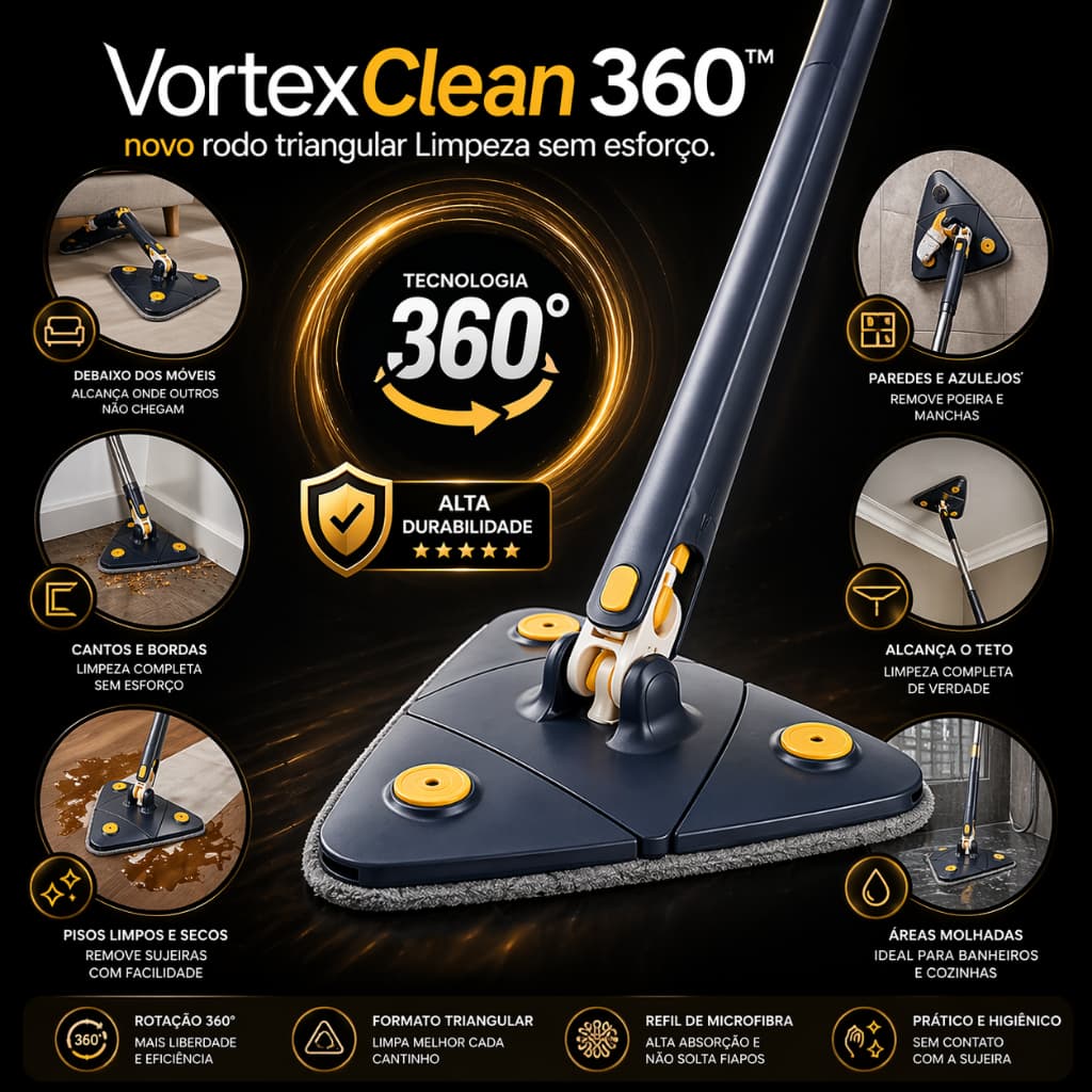 Novo Mop triangular Giratório 360 Triângulo Super Prático Limpeza esfregão rodo