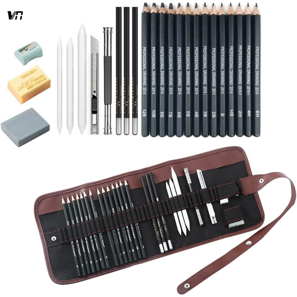 KIT28 Peças Lápis Desenho Profissional Grafite Carvão Material de Arte para Esboço e Artesanato S751