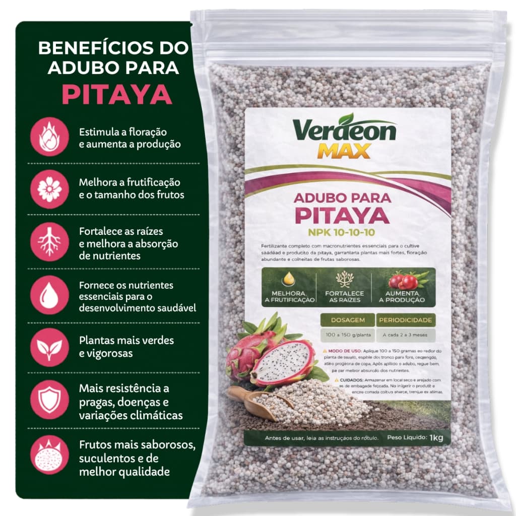 Adubo Completo Fertilizante Para Pés de Pitaya NPK + Micronutrientes Frutificação e crescimento Verdeon Max