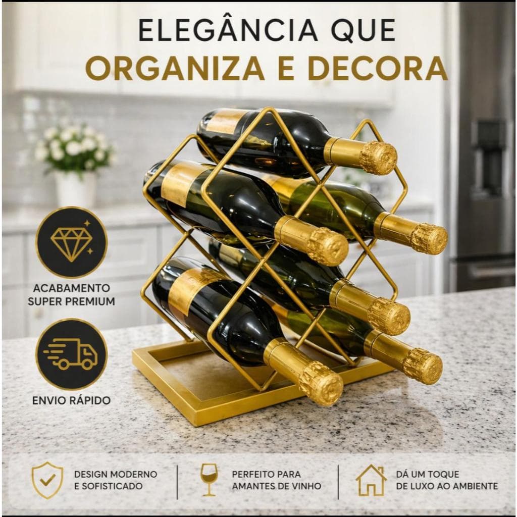 Adega de Mesa para Vinhos 6 Garrafas Decoração Sofisticada Luxo, Suporte para garrafas