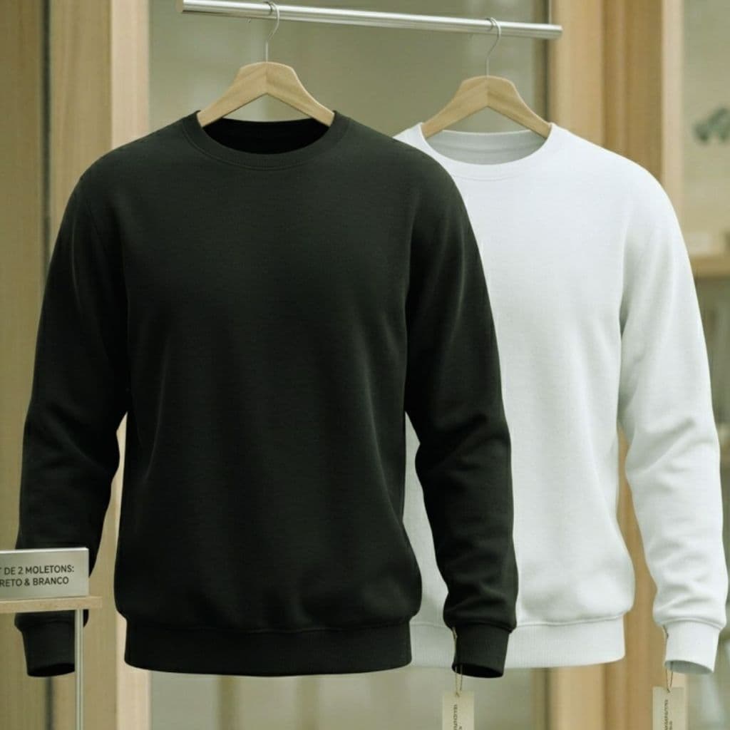 Kit moletom  masculino feminino capote blusa de frio casaco blusão tendencia promoção preto branco liso gola