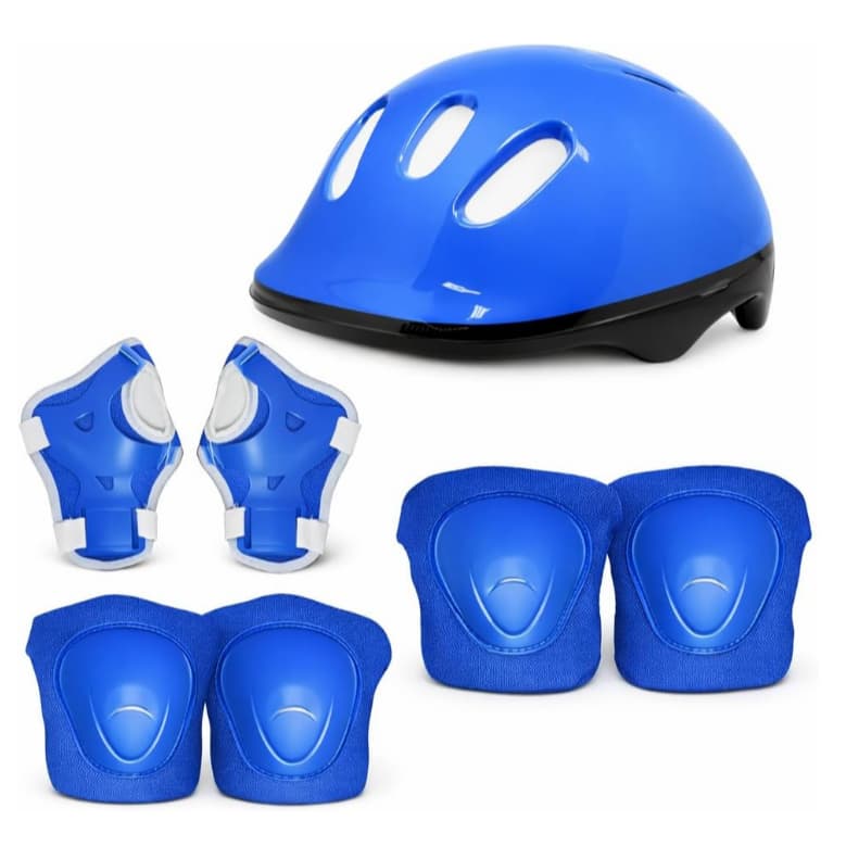 Kit Proteção Infantil 7 Peças Azul Capacete Joelheira Cotoveleira Segurança Para Bicicleta Patins Skate Criança