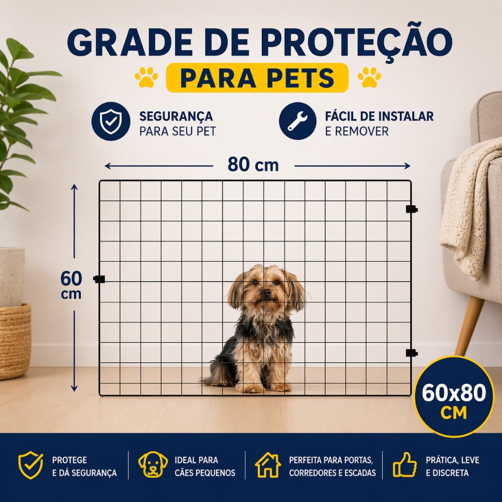 Grade Portão Proteção Pet Cachorro De 60x80cm Cães Pequenos