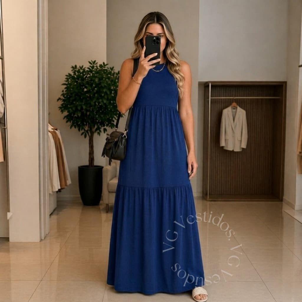Vestido Longo Feminino de Malha Premium Confortável 3 Marias Sem Manga Regata Elegante Casual - 502