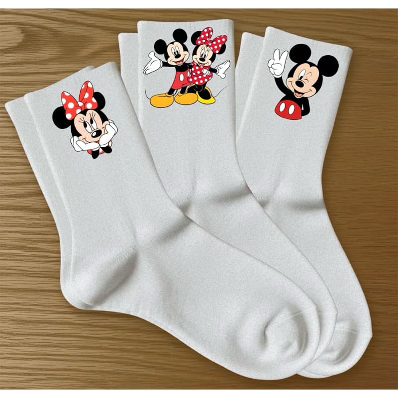 kit 3 Pares de Meias Esportivas  Estampa Minnie e Mickey Ideal Para Treinos Algodão Premium