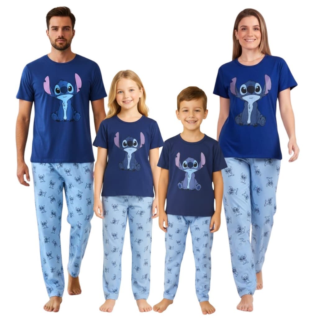 Kit Combinado Pijama Família Aconchegante Confortável Meia Estação Manga Curta + Calça Malha Adulto e Infantil P ao GG