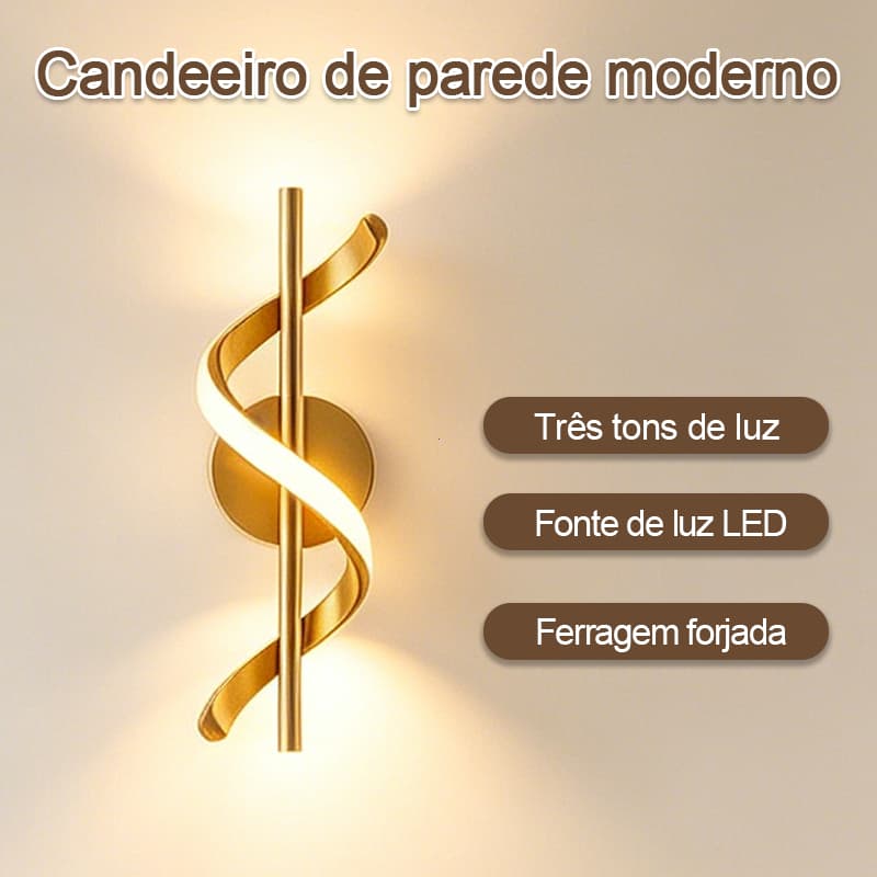Luminária Parede Moderna LED 3 Tons Luz Dourada Espiral Quarto Sala Deco Luxo 40cm