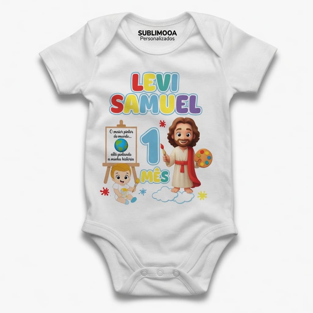 Body Bebê Personalizado Mesversário – O Maior Pintor do Mundo – Poliéster + Elastano – Estica!
