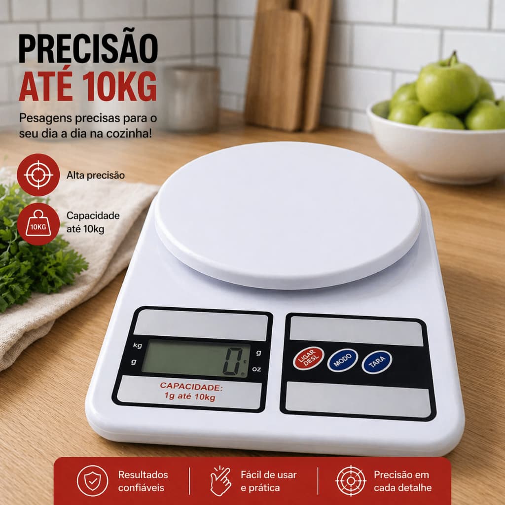 Balança Digital de Cozinha Alta Precisão 1g Até 10kg  Com Tara Alimentos Nutrição Confeitaria Suplemento Dieta Alimentos