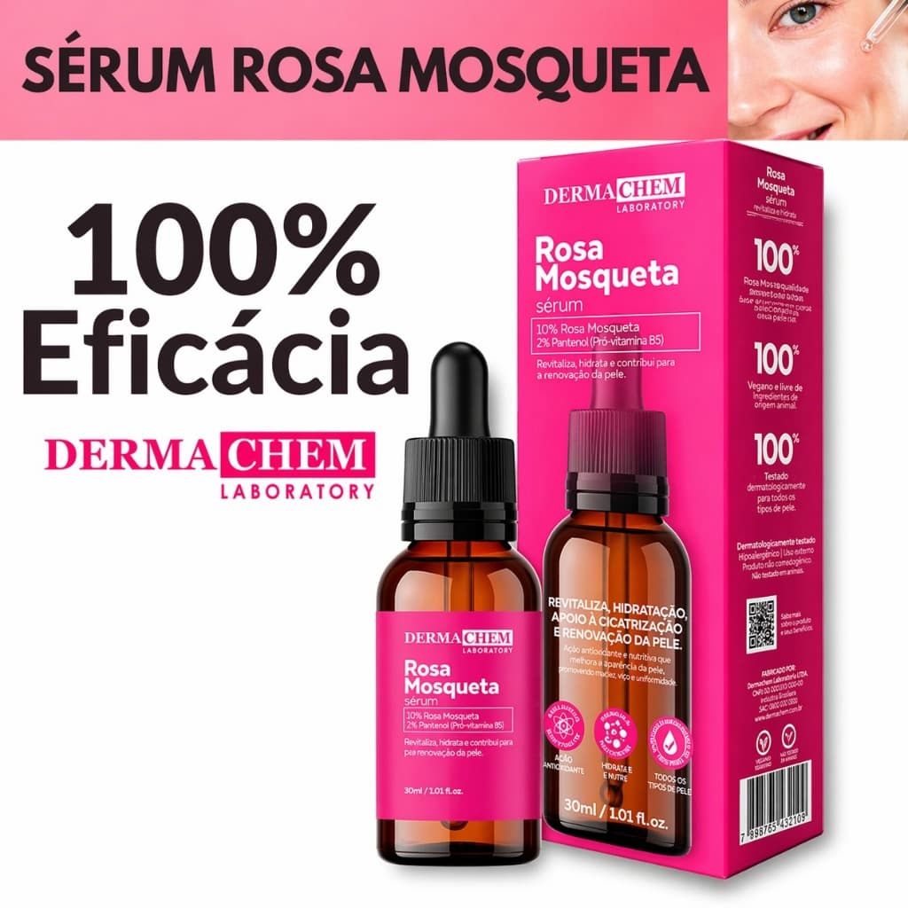 Sérum facial Rosa Mosqueta Clareador e Hidratante 30ml Original Dermachem