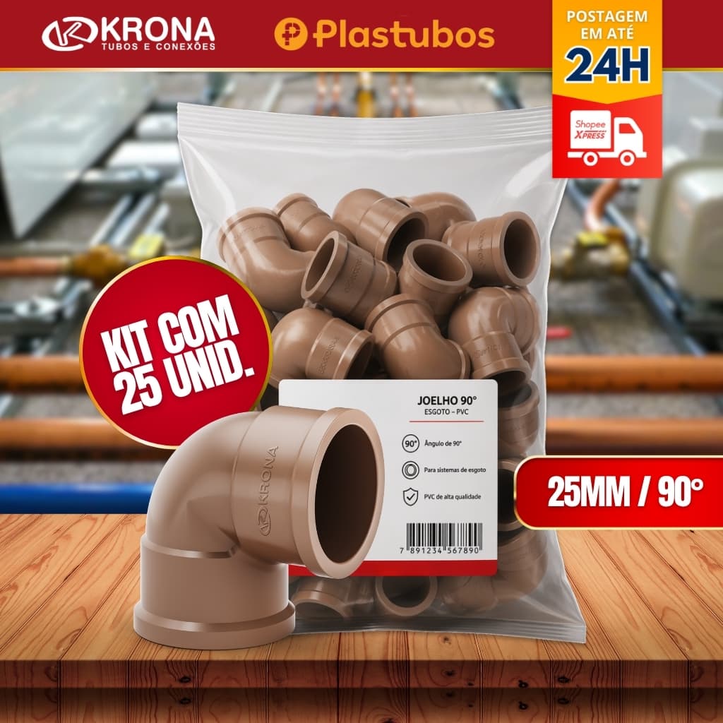Joelho cotovelo 25mm/50mm/75mm unidades 90 graus 25mm soldável Krona- Plastubos