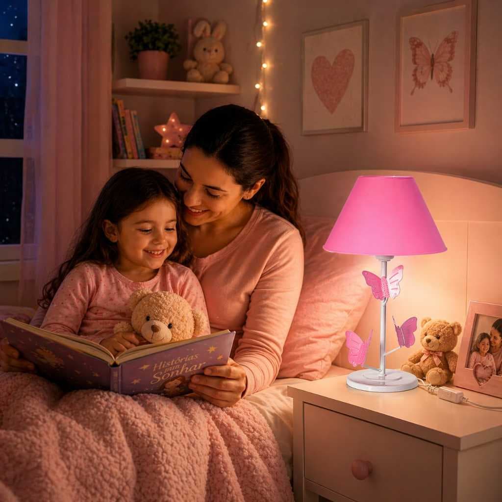 Abajur Luminária De Mesa Trio Borboleta Decorativo Quarto Menina Rosa em Ferro