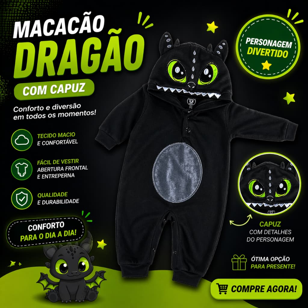 Roupa de Bebê Macacão Tematicos Personagens com Capuz BANGUELA