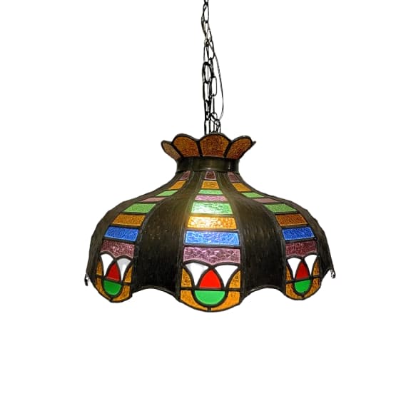 Antigo Lustre Vitral Importado de Latão