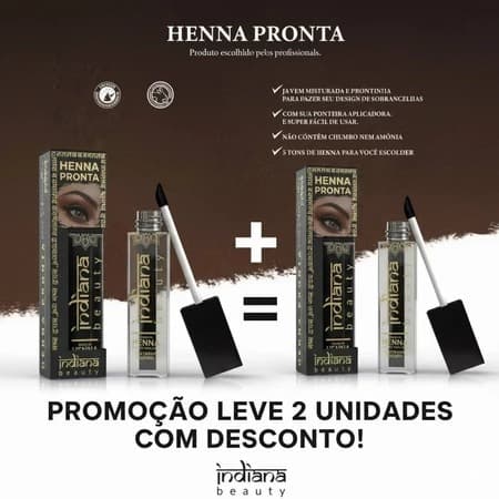 Kit 2 Henna Pronta Sobrancelhas Castanho Claro Médio Escuro Preto Ruivo Indiana Beauty 4 g Designer