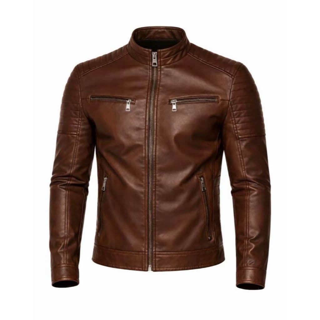 Jaqueta Masculina De Couro Slim Fit Casual