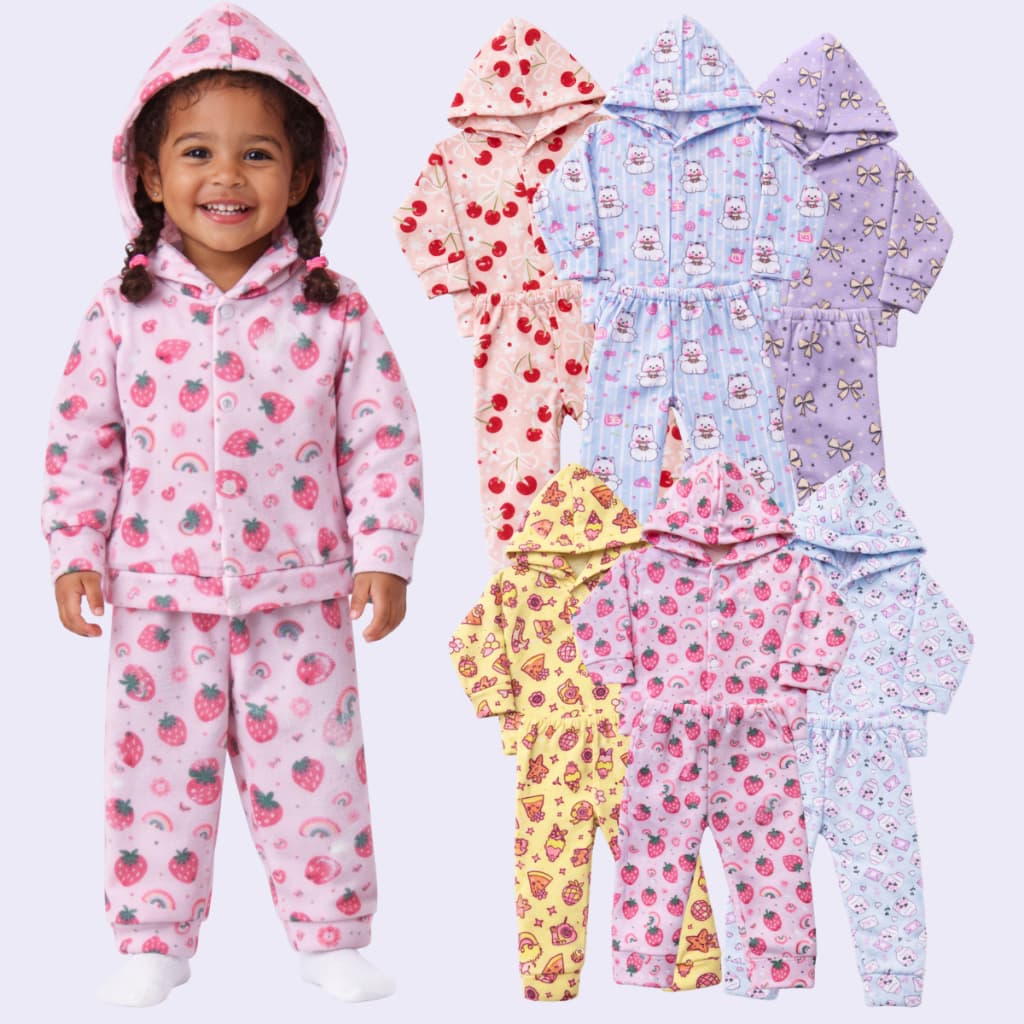 Kit 8 Peças Conjunto Soft Estampado Inverno Infantil Bebê (4 Casacos + 4 Calças)