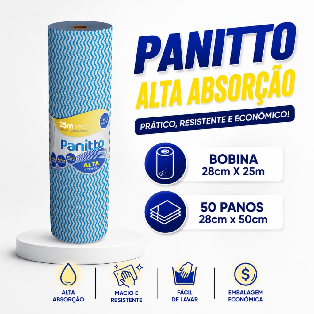 Kit Pano Multiuso Azul Com 50 Panos 28X50cm - PANITTO/MELLO