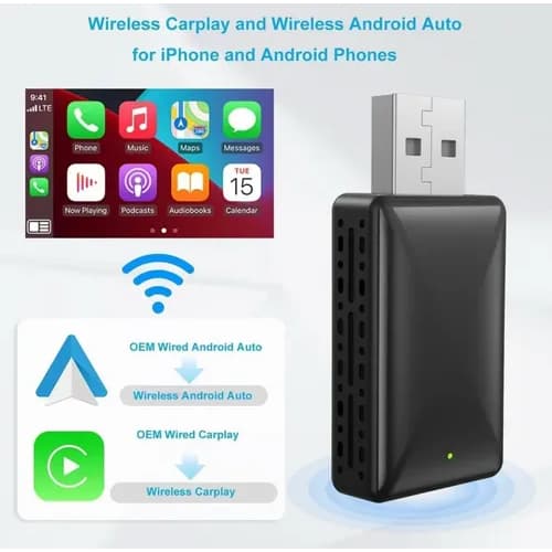 Adaptador Densen Wireless Bluetooth CarPlay & Android Auto 2 em 1 – Conexão Sem Fio via Wi-Fi para Centrais Multimídia