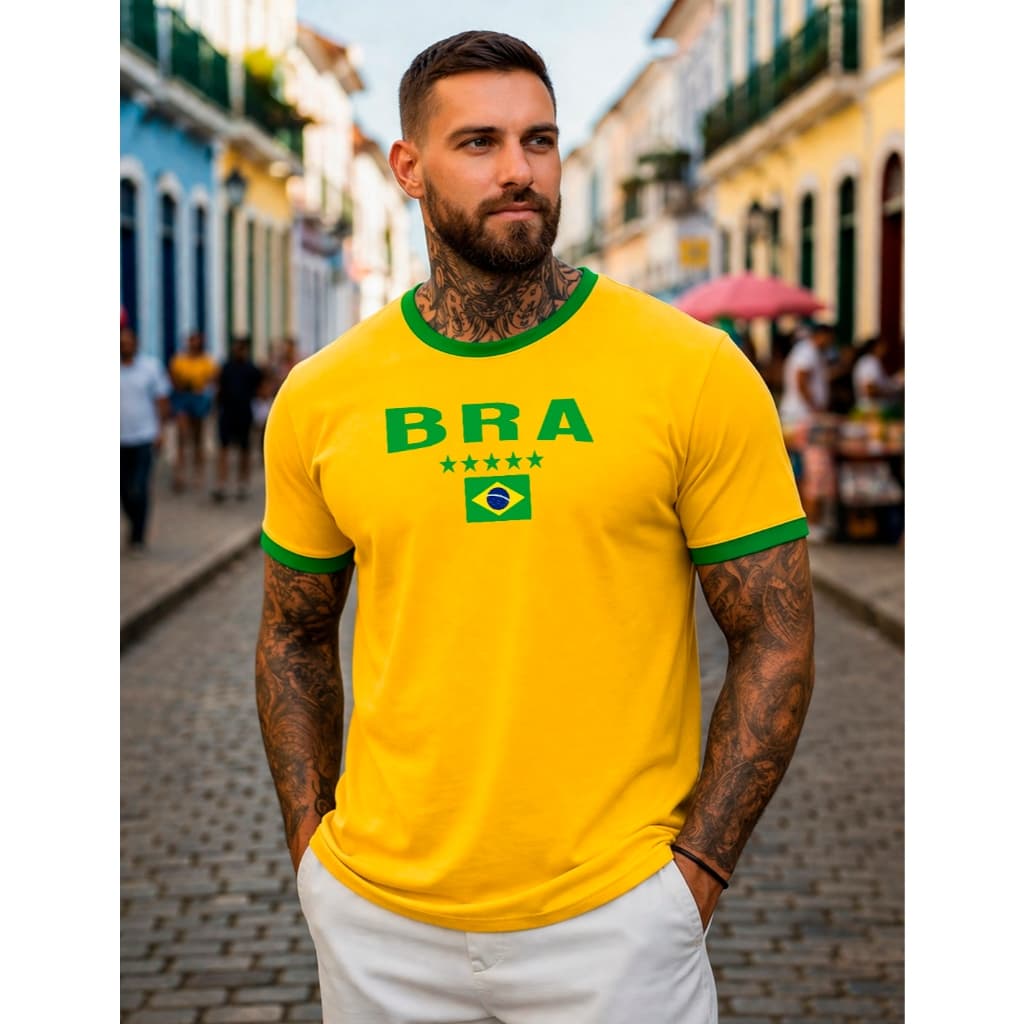 Camiseta do Brasil Copa 2026 Amarela Estilo Seleção Brasileira 100% Algodão Premium