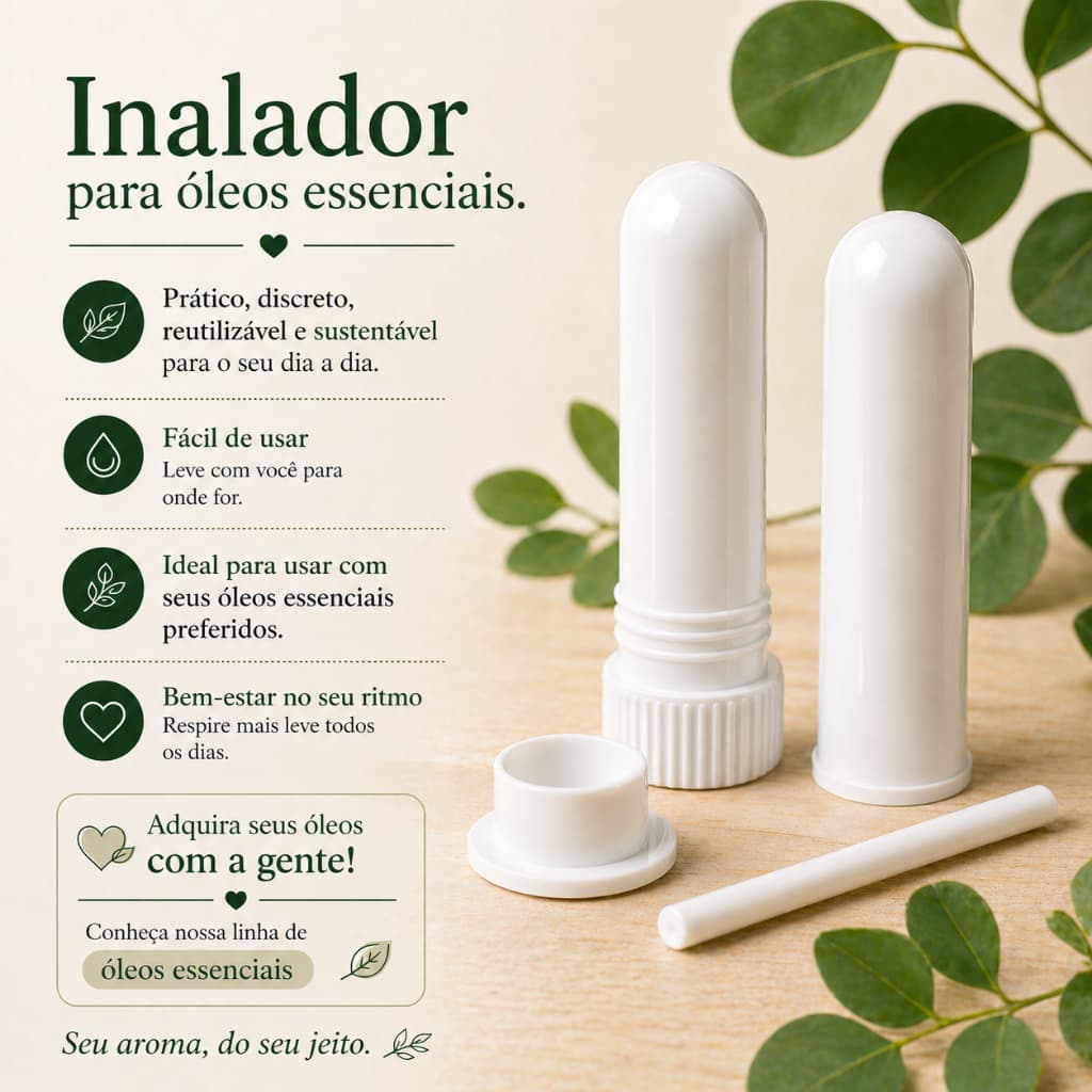 Inalador Aromaterapia Vazio Reutilizável | Para Óleos Essenciais | Portátil, Prático e Sustentável