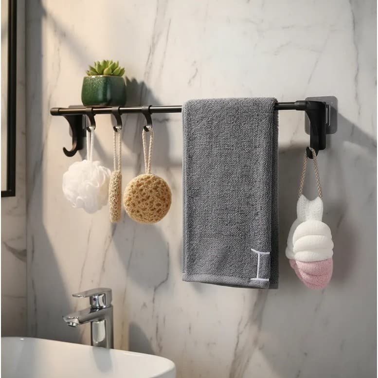 Porta Toalha Duplo Multifuncional Ganchos - Banheiro Cozinha