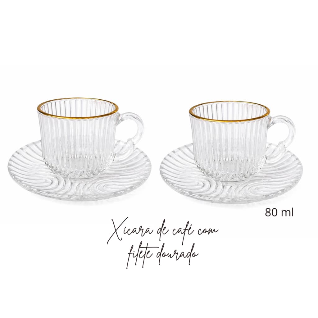 Conjunto de Xícaras de Café 80ml com Filete Dourado Allmix | Elegância e Sofisticação