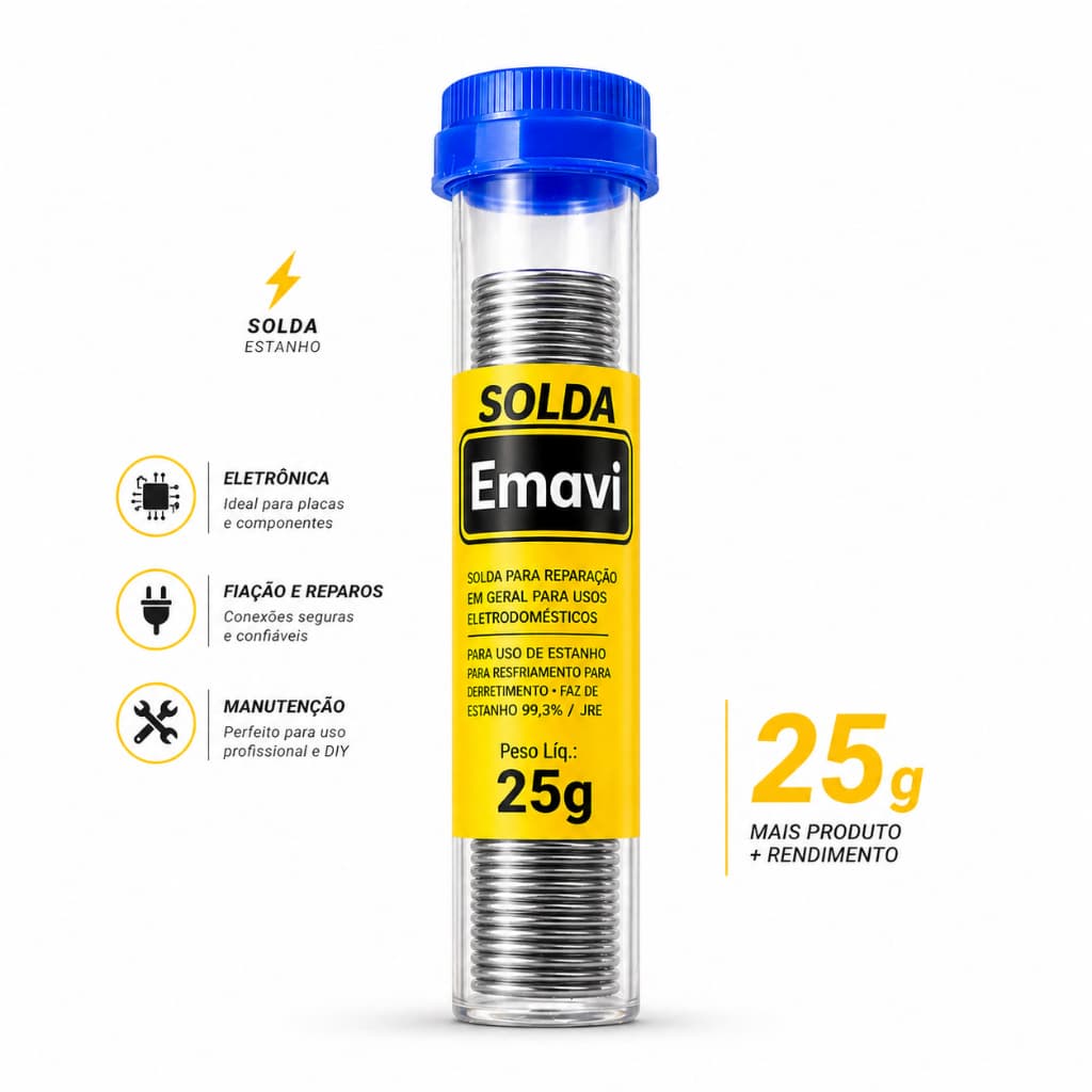 Fio de Solda Emavi 25g Solda Estanho Para Ferro de Solda
