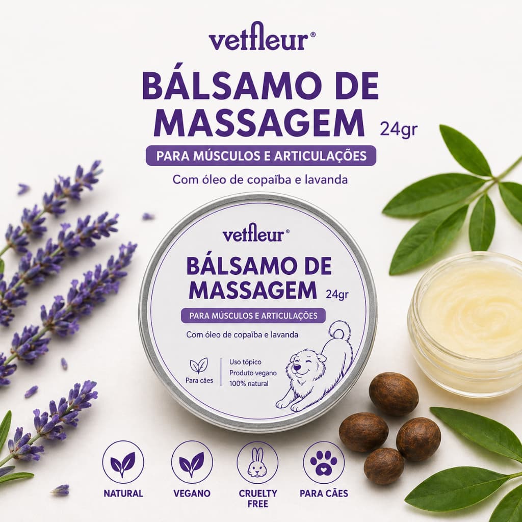 Bálsamo De Massagem Para Cães Vetfleur 24g Natural Vegano Articulações Relaxante