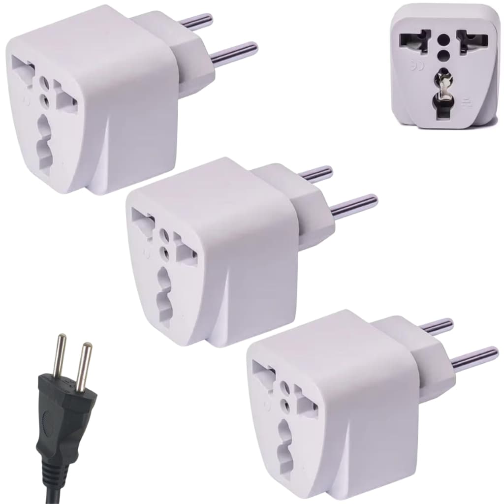 3 Adaptador Tomada Universal Europeu UK Para Brasil 10A 250V Viagem Residencial