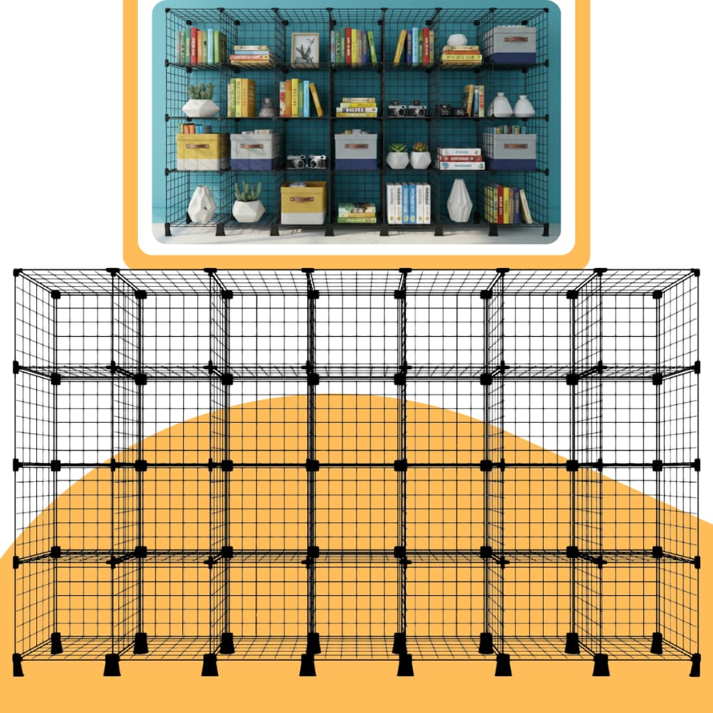 Estante Aramada Preta 28 Nichos 40x40 em Aço Organizador Modular Multiuso para Sala Quarto Casa