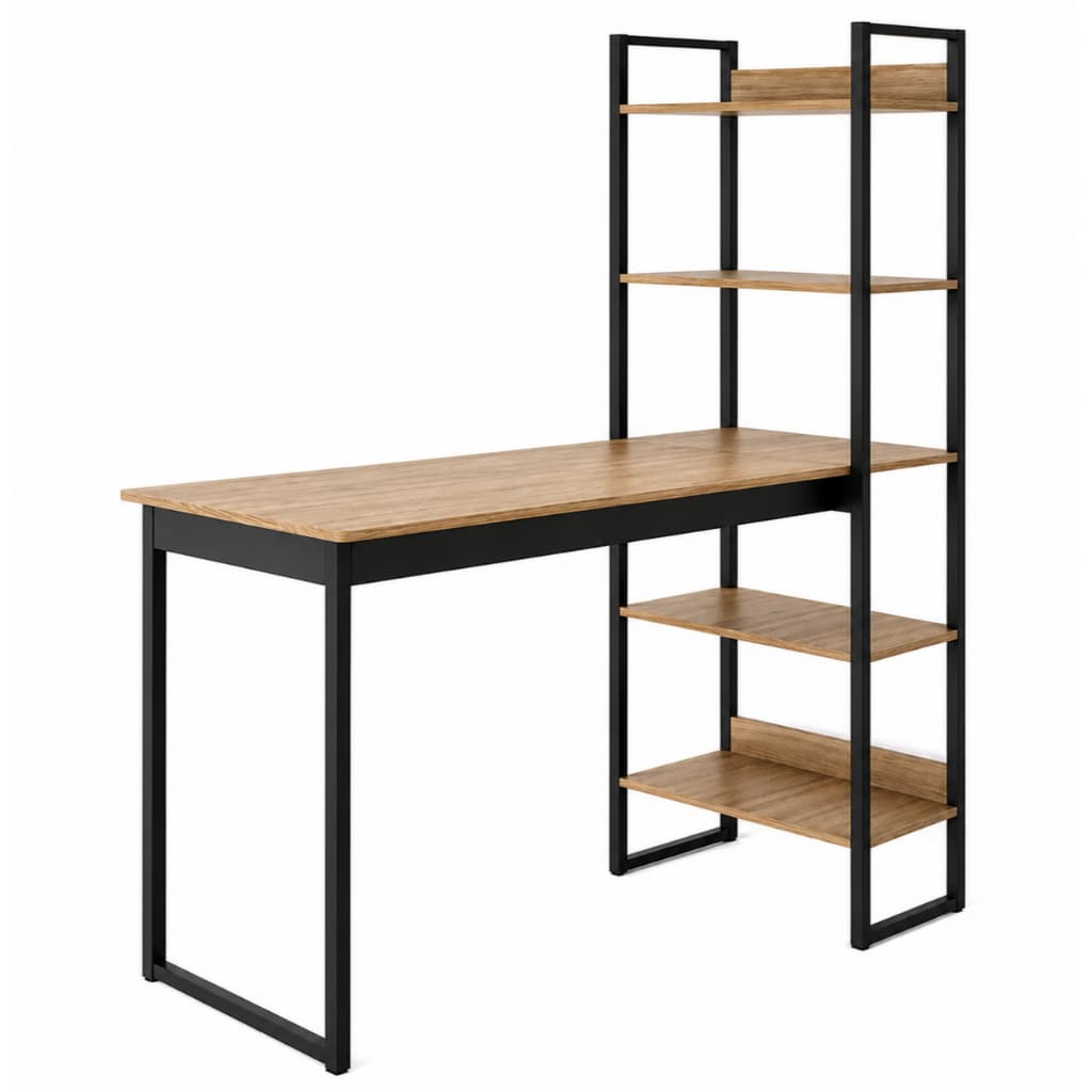 Escrivaninha com Estante para Livros 5 Prateleiras com Estrutura em Metal Modelo Industrial Premium