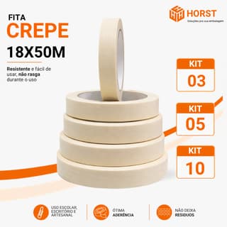 FITA CREPE BRANCA USO GERAL PREMIUM 18MM X 50 METROS | KIT 03 | KIT 05 | KIT 10