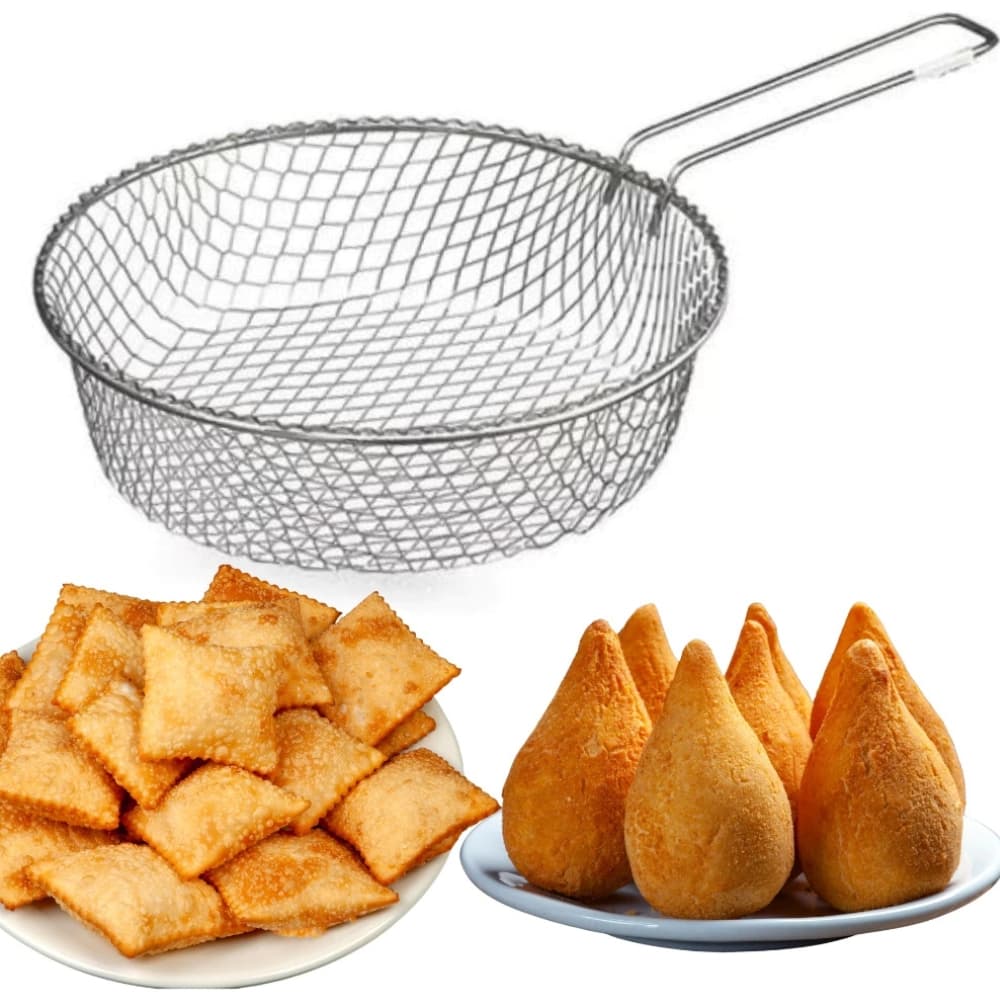 Cesto de Frituras 40cm Metal - Fritadeira Batata Frita Metal para Fritar Escumadeira Pastel Coxinha Salgado - PANAMI