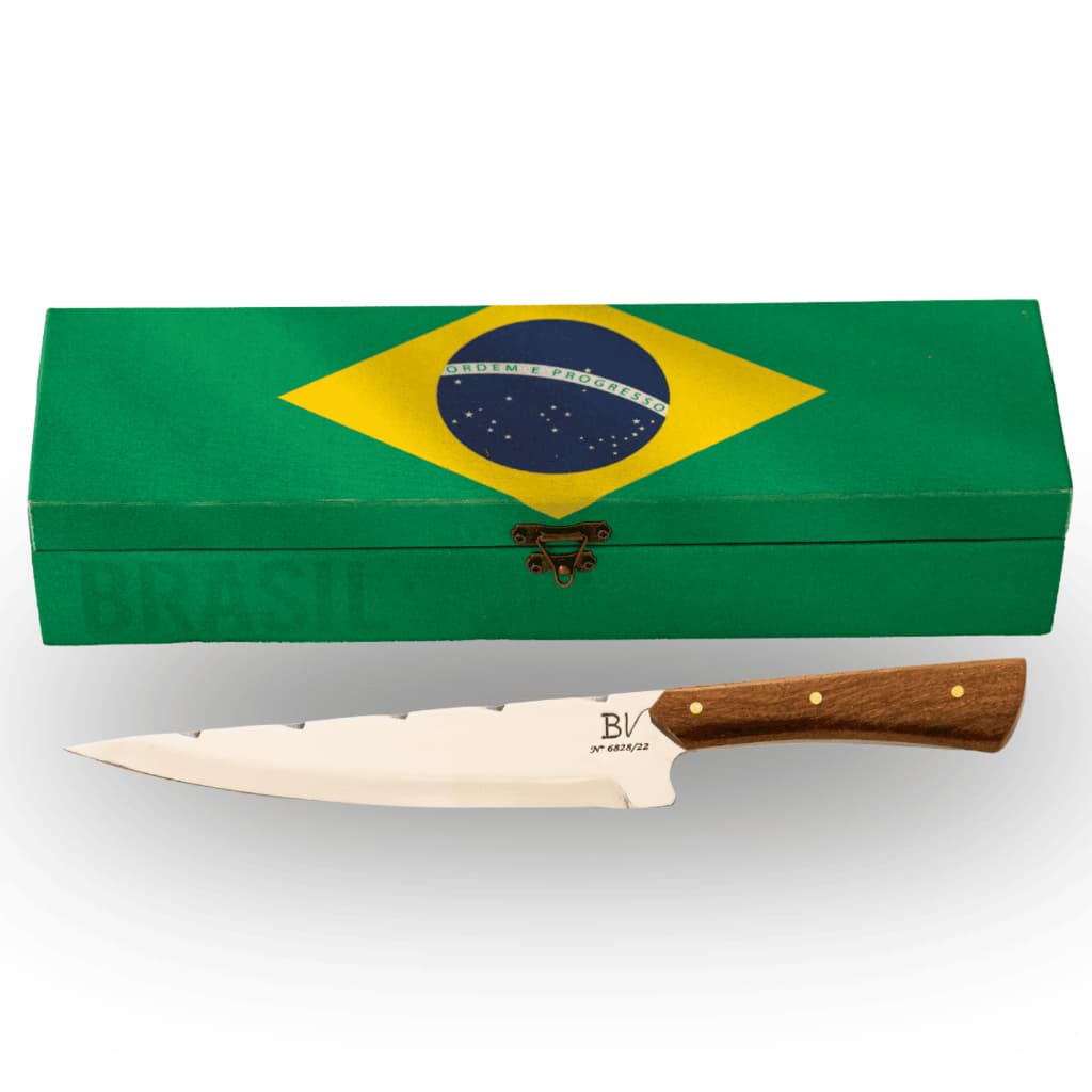 Faca Brasil 8 Pol Aço Carbono Alemão Cabo Osso Bovino Premium Com Bainha de Couro