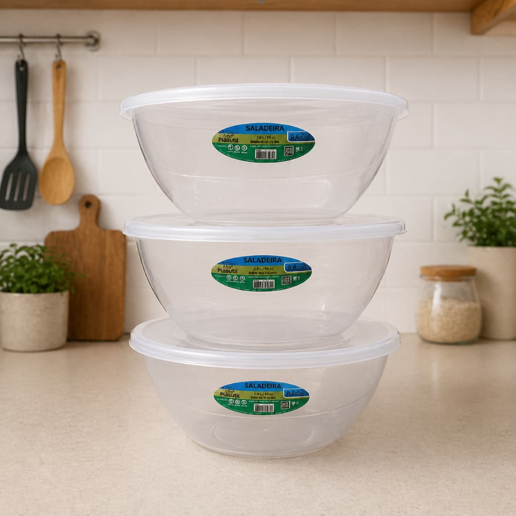 Pote Plástico Saladeira  3,6L Organização Geladeira Cozinha 3 Unidades