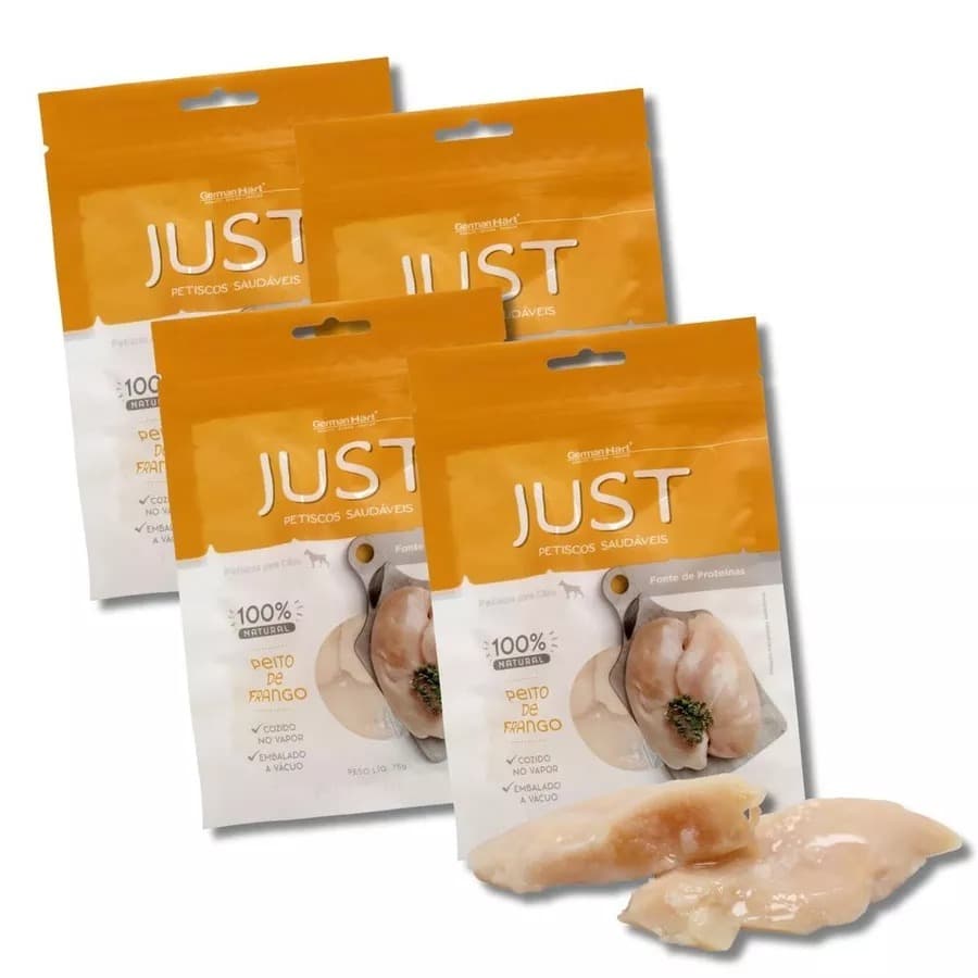 Kit 4 Petiscos Naturais Just Peito de Frango para cães e gatos