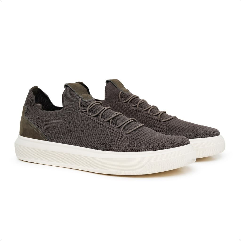 Tênis Masculino Urbano Slip On Knit Respirável Flexível Com Detalhes em Couro