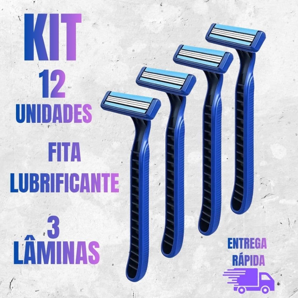 Kit 12 Barbeadores Descartáveis 3 Lâminas com Fita Lubrificante Uso Diário