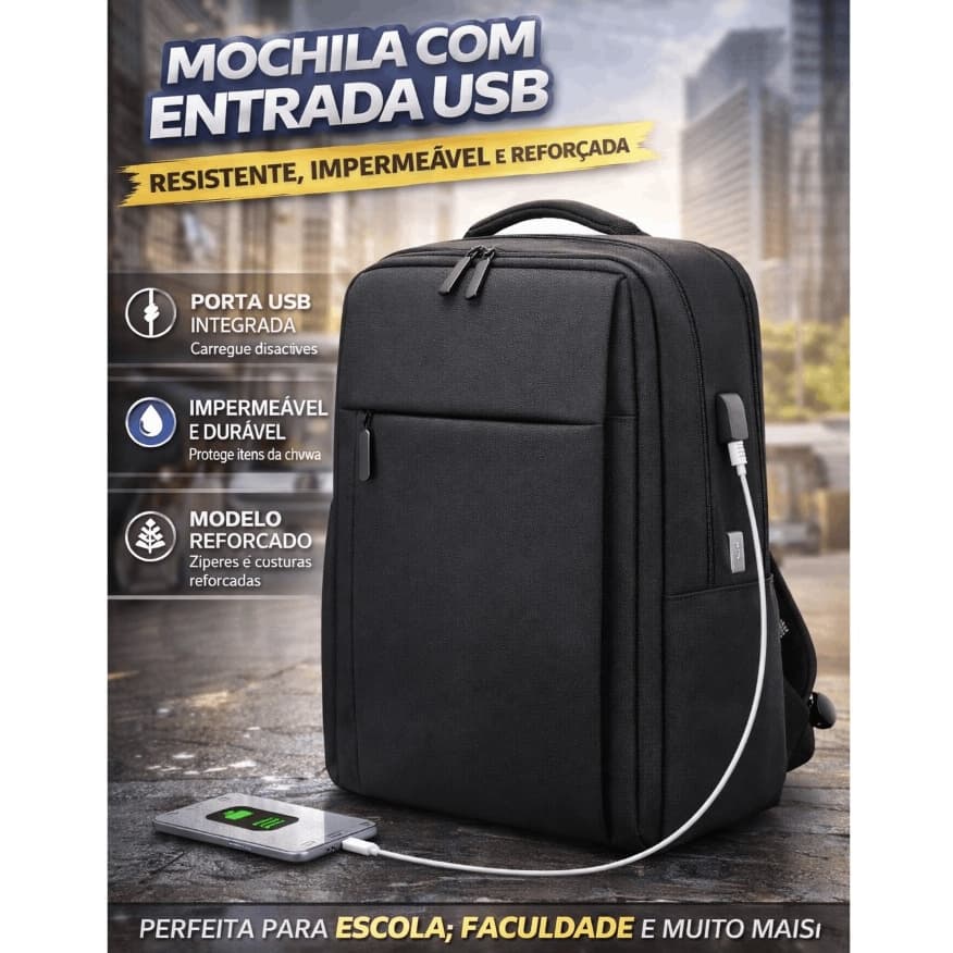 Mochila Masculino e Feminino Para Notebook Moda 18l 15.6 Polegadas Fone de ouvido e USB Executiva
