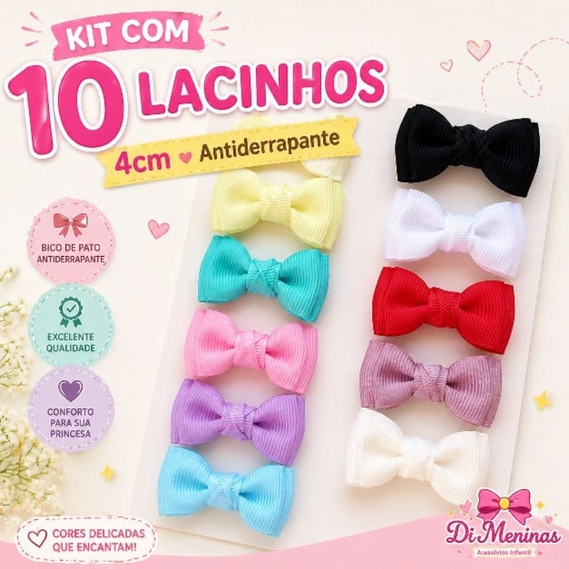 Kit 5 ou 10 Lacinhos 4cm no Bico de Pato Laços Infantil Bebê com Antiderrapante| Coloridos Delicados