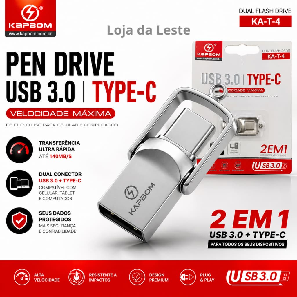 Pen Drive USB e Tipo C 4GB para celular e computador IOS Android  Dual Flash Drive