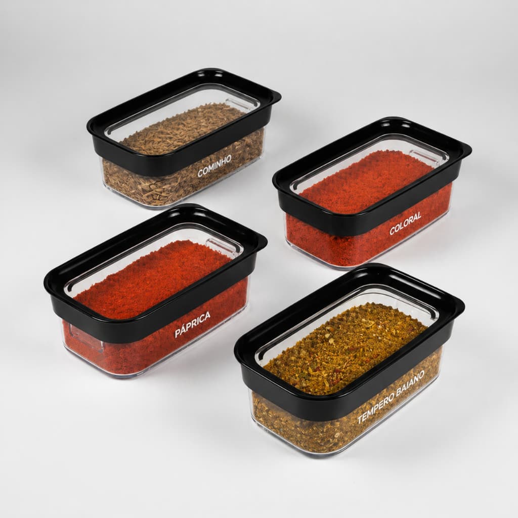 Kit 4 Potes Herméticos em Acrílico, Módulo 90, 450 ml - Helsim
