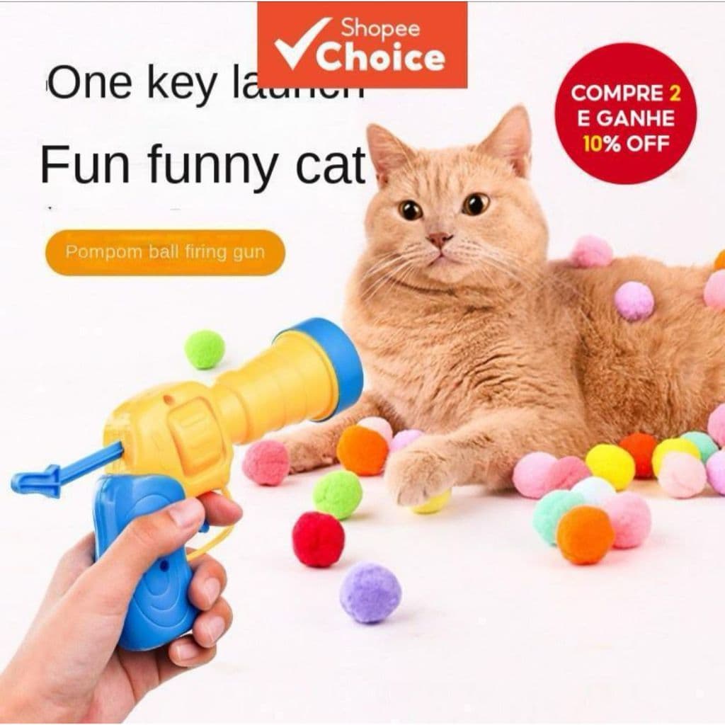 Brinquedo Interativo para Gatos Arminha de bolinha Lançador Seguro Bolinha de Pelúcia