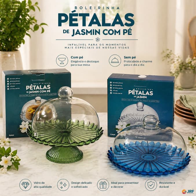 Boleiras De Vidro Pétalas De Jasmim Com Tampa Vitazza Porta Bolo Elegante Mesa Posta