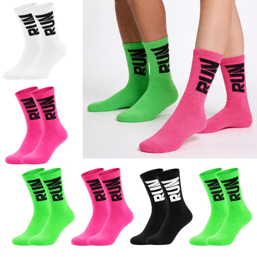 Kit 6 Pares Meias Corrida Run Poliamida Cano Alto Academia Confortável Cores Vibrantes Unissex
