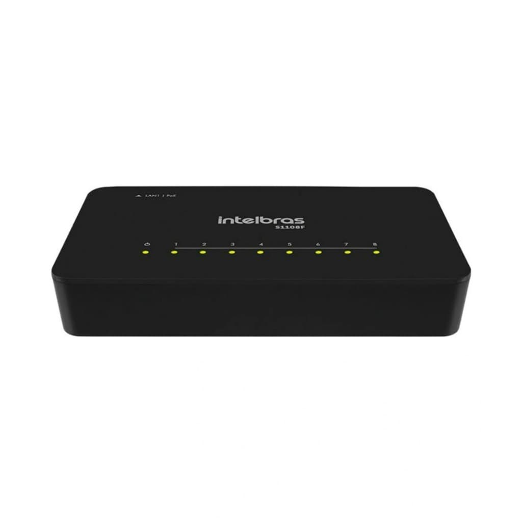 Switch Intelbras 8 Portas S1108F 10/100 Mbps PoE Passivo Compacto Para Redes e CFTV
