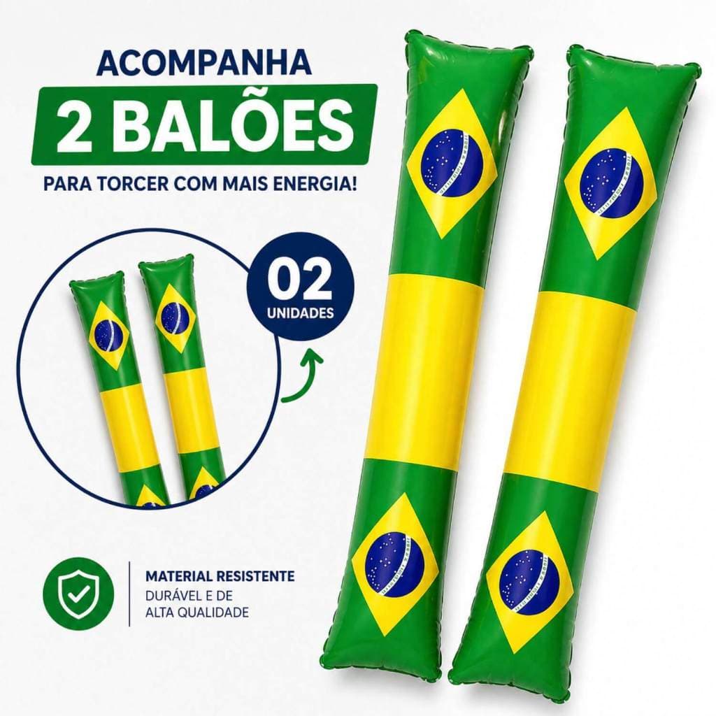 Bastão Bate Bate Inflável Torcedor Brasil Copa do Mundo Par